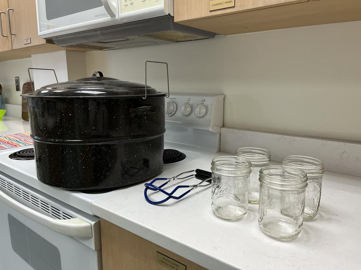boiling water canner, jar lifter, and jars