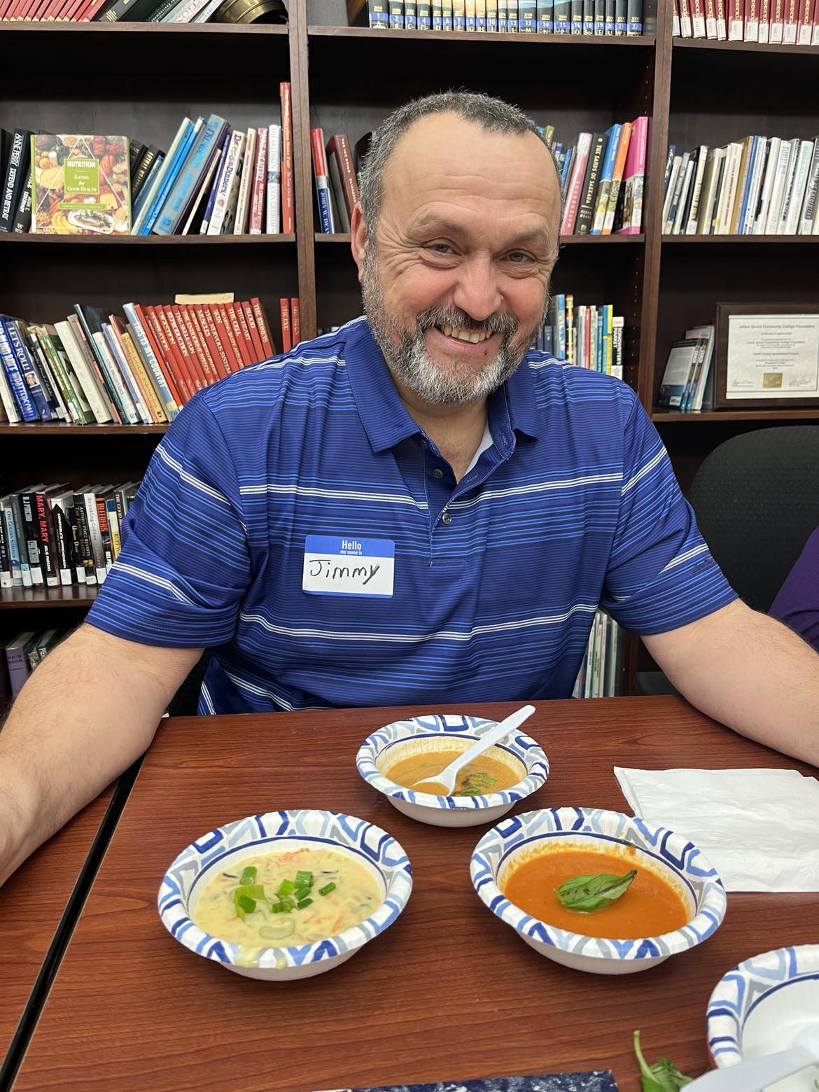 participant with three soup bowls